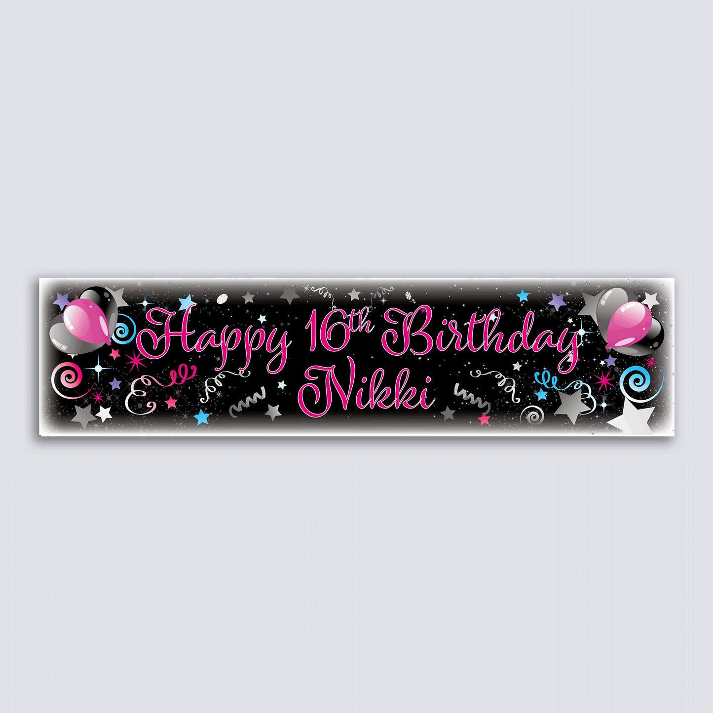 Personalised Banner - Pink Balloons & Streamers - Paper or Vinyl