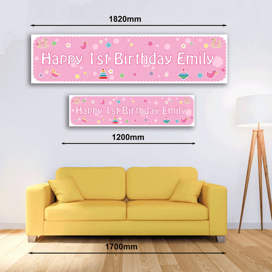 Personalised Banner - 1st Birthday Girl - Paper or Vinyl