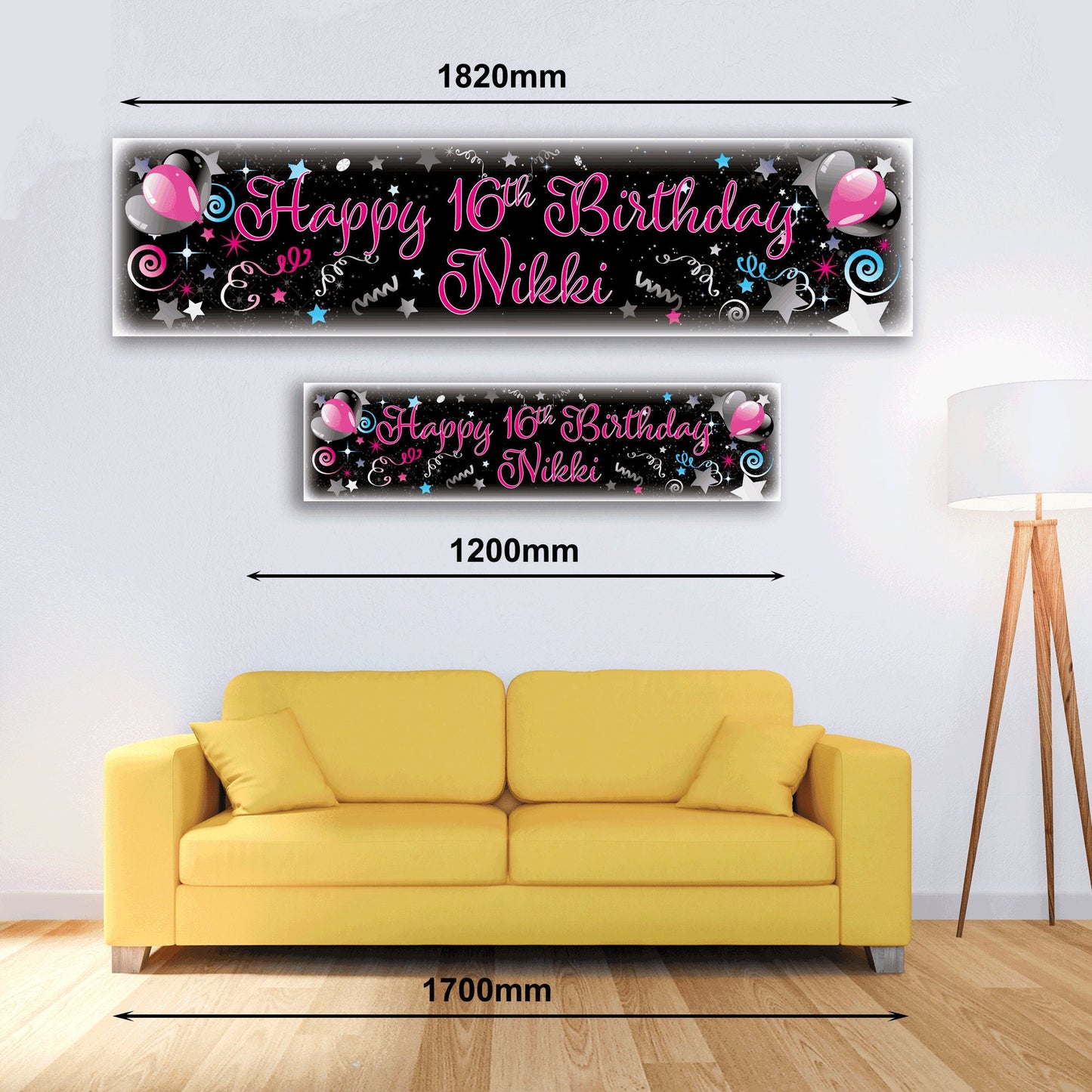 Personalised Banner - Pink Balloons & Streamers - Paper or Vinyl