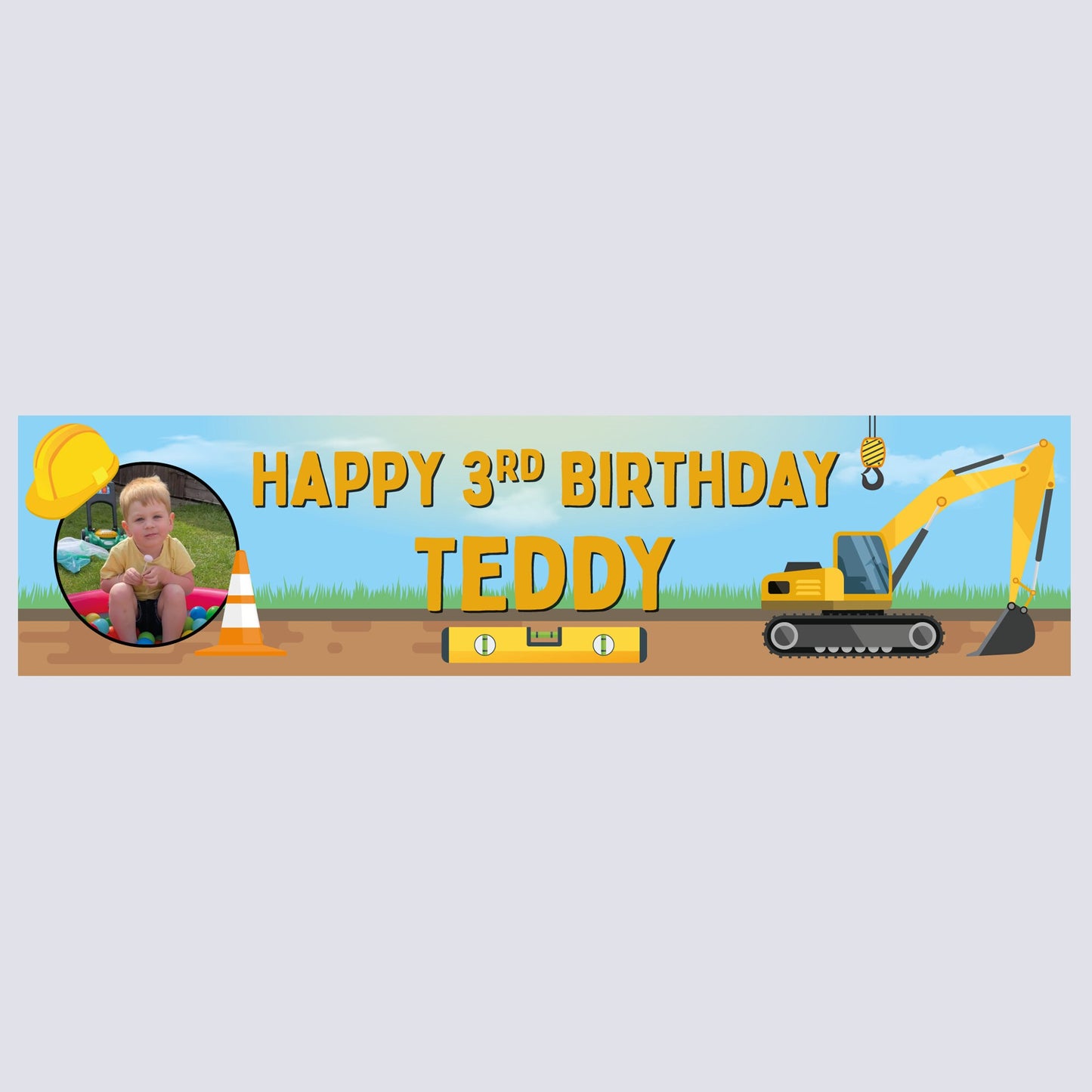 Personalised Banner - Digger Banner with Photo Personalised Digger Construction Banner