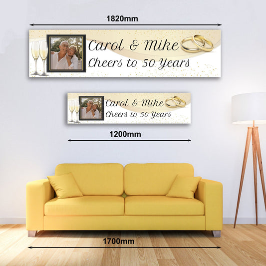 Personalised Banner - Golden Wedding Anniversary Banner with Photo Personalised Anniverary Banner