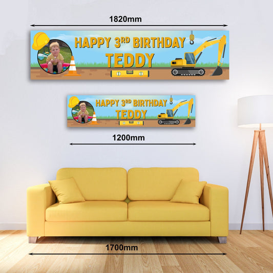 Personalised Banner - Digger Banner with Photo Personalised Digger Construction Banner