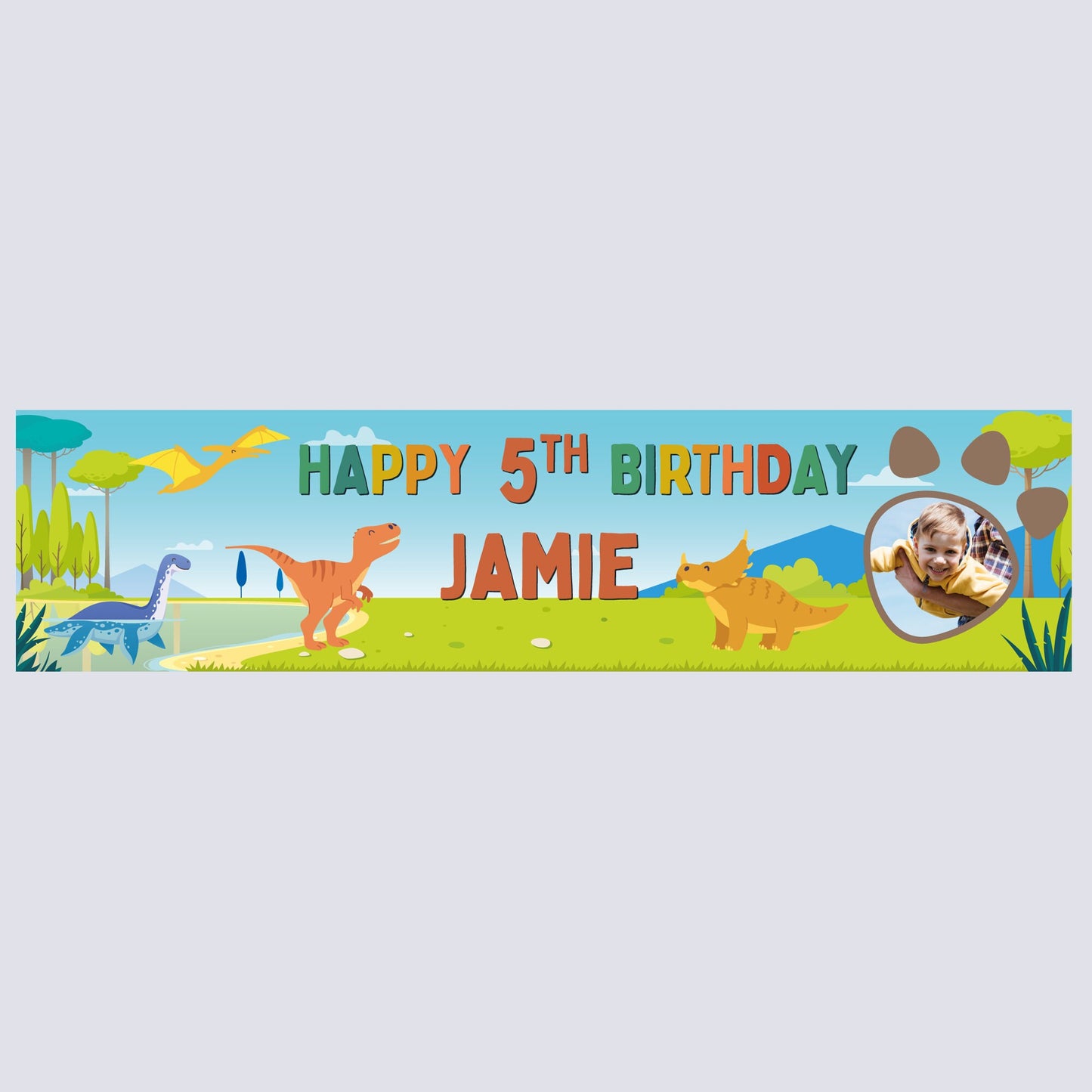 Personalised Banner - Dinosaur Banner with Photo Personalised Dinosaur Banner