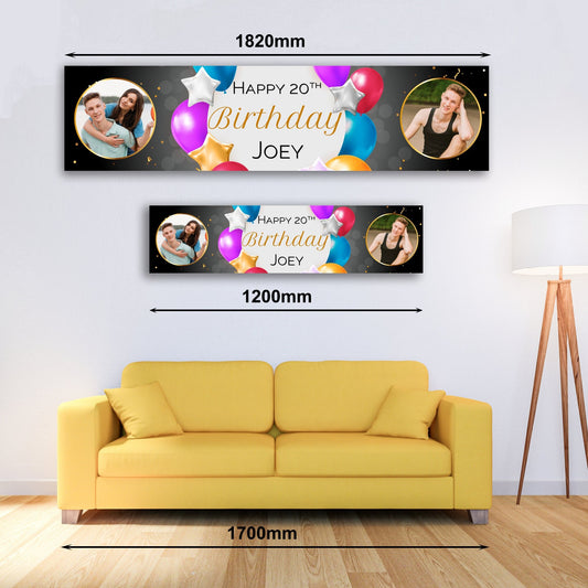 Personalised Banner - Balloons Banner with Photo Personalised Balloons Banner, Happy Birthday Banner