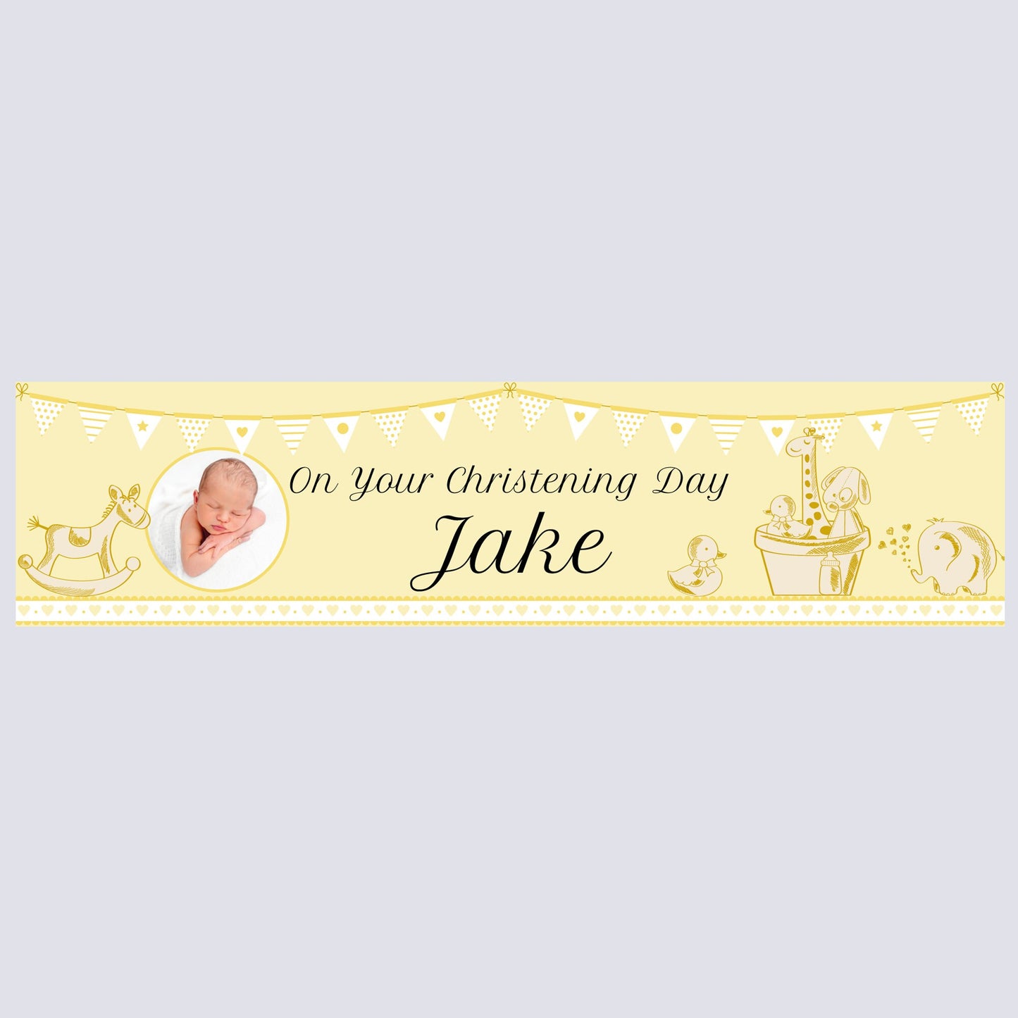 Personalised Banner - Christening Banner with Photo Yellow Personalised Christening Banner