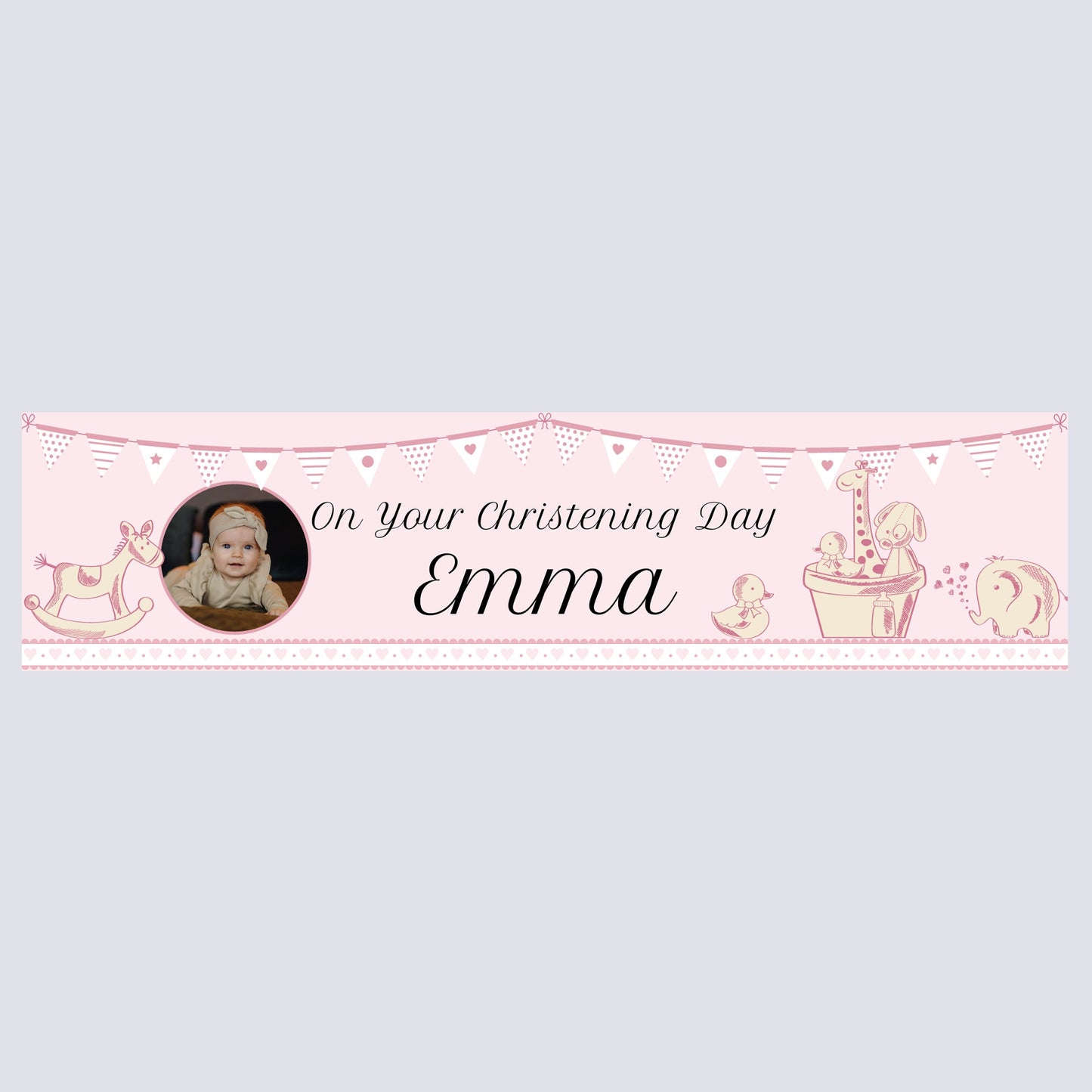 Personalised Banner - Christening Banner with Photo Pink Personalised Christening Banner