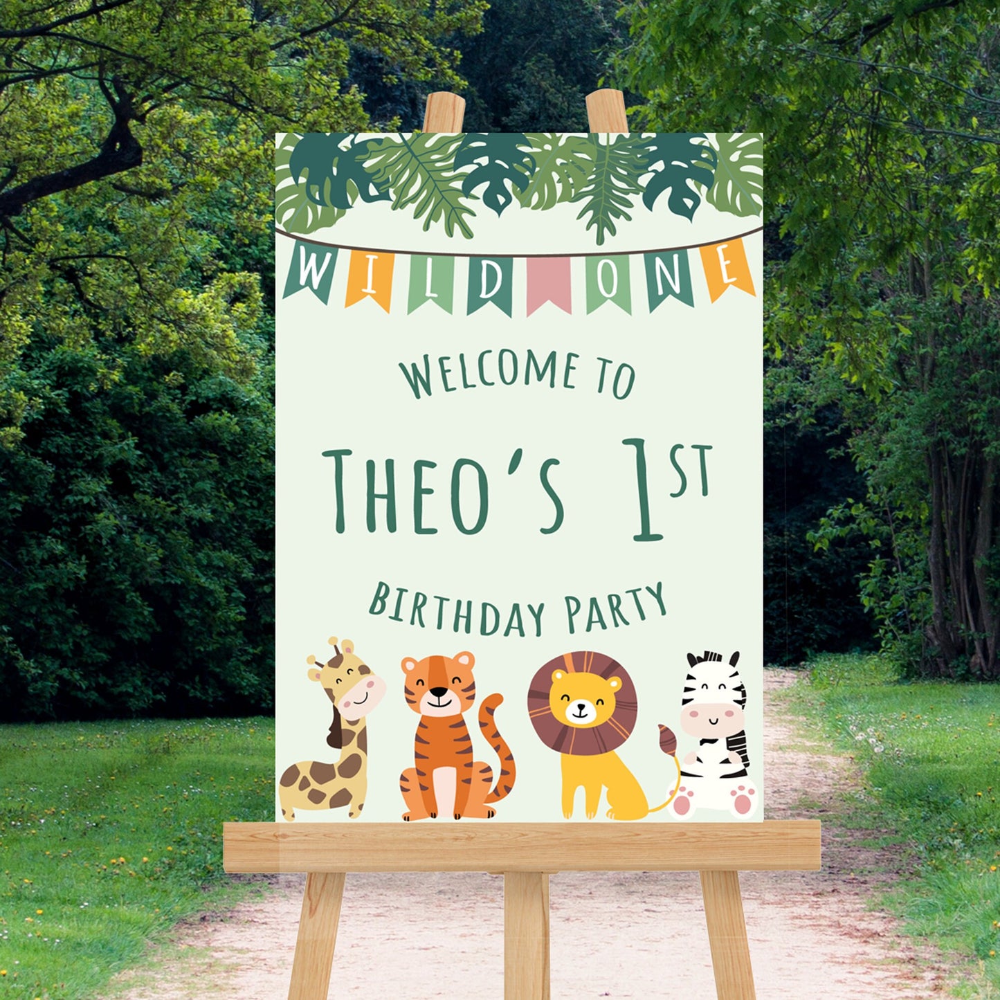 Personalised 1st Birthday Sign Wild One Sign Jungle Birthday Welcome Sign