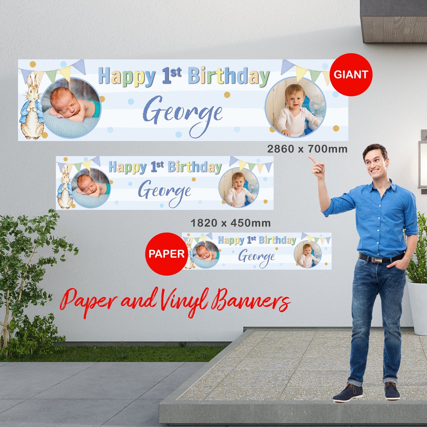 Personalised Banner - Peter Rabbit Style Blue Age Banner, 1st Birthday Banner, Peter Rabbit Photo Banner