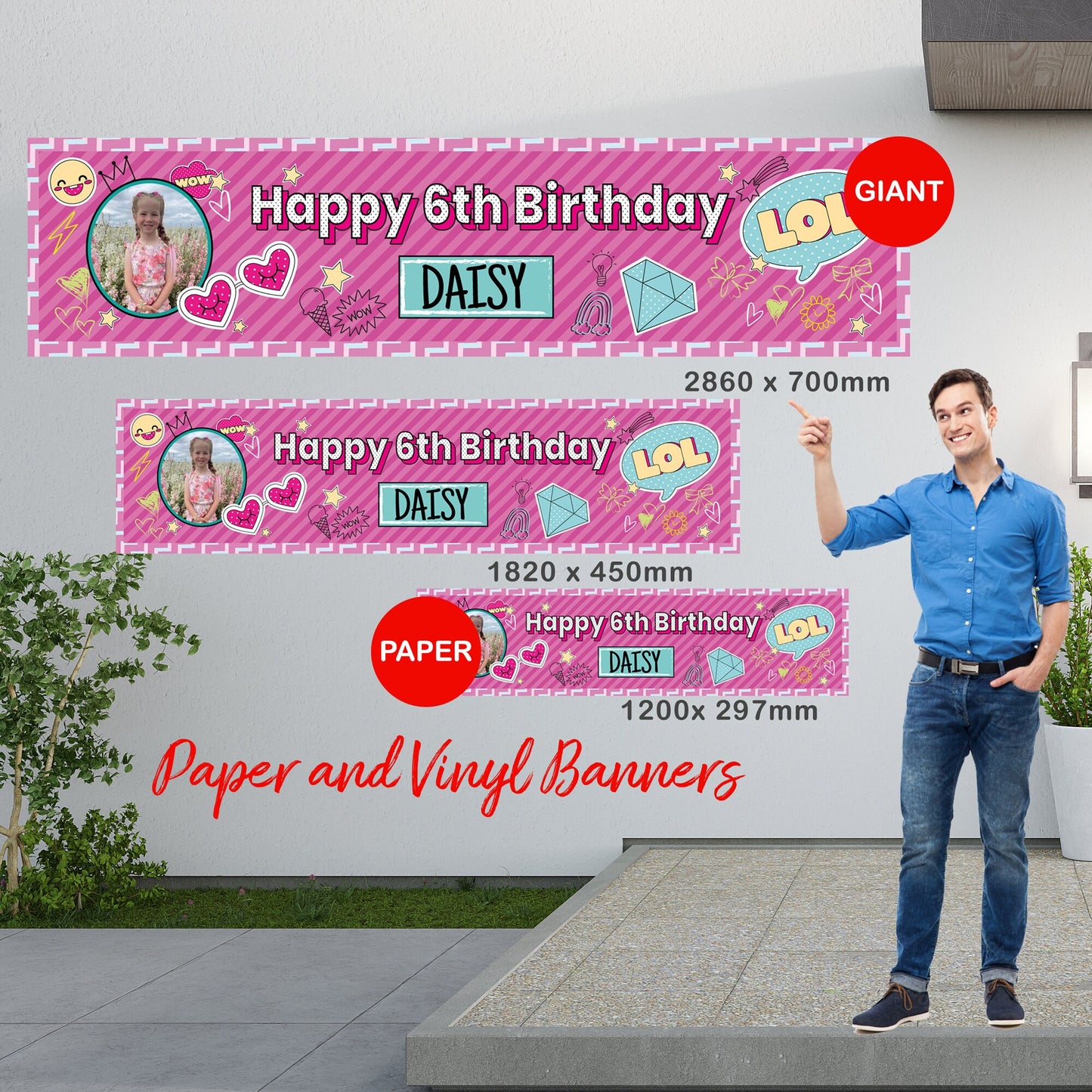 Personalised Banner - Pink Surprise Birthday Banner, Pink Surprise Photo Banner