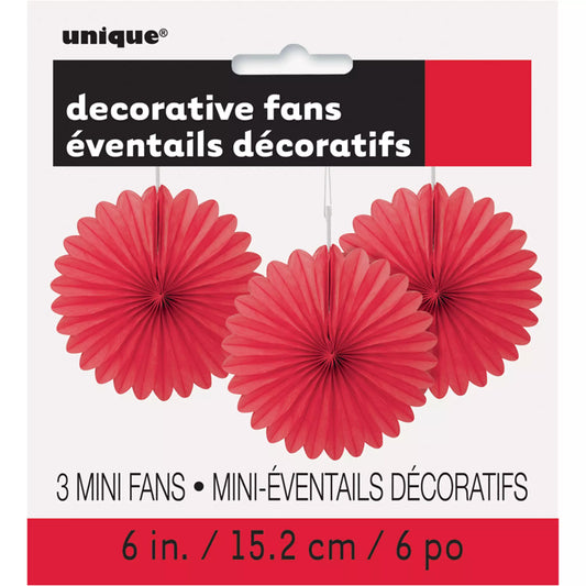 Red Decorative Fan 6" (Pack 3)