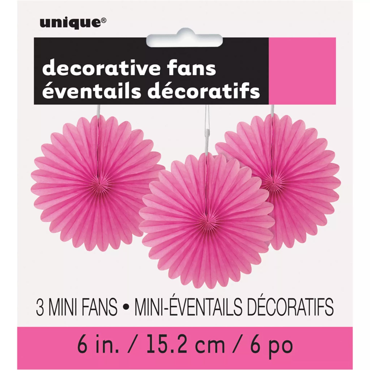 Hot Pink Decorative Fan 6" (Pk 3)