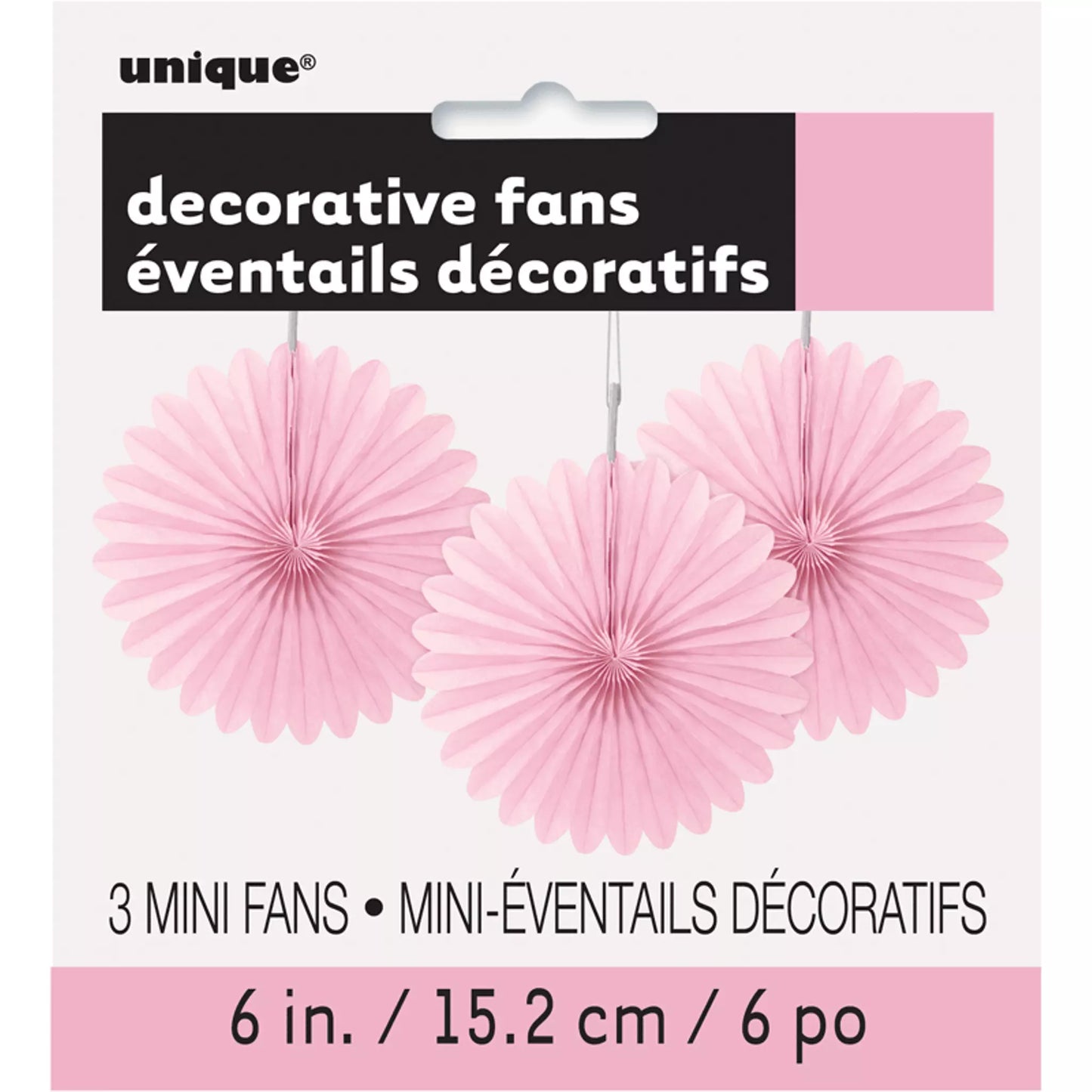 Light Pink Decorative Fan 6" (Pk 3)