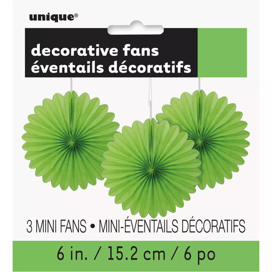 Lime Green Decorative Fan 6" (Pk 3)