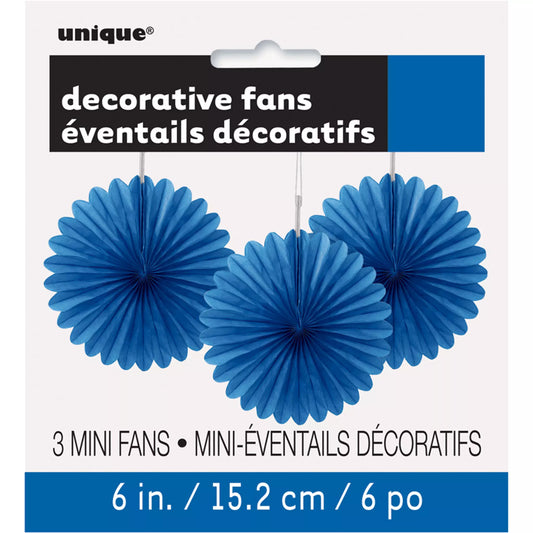 Royal Blue Decorative Fan 6" (Pk 3)