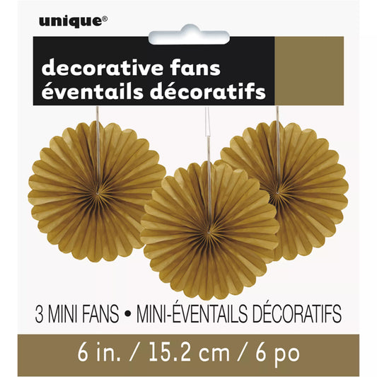 Gold Decorative Fan 6" (Pk 3)